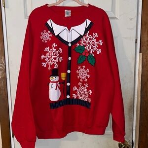 Festive Red Christmas Sweatshirt with Snowman Design